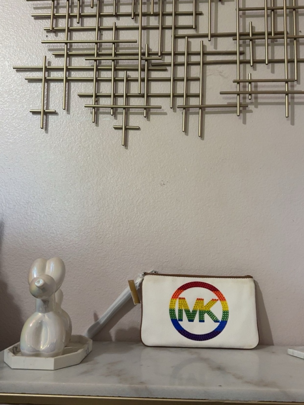 Michaels White Wristlet with Rainbow MK Logo
